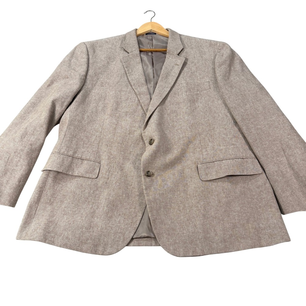 NEW Stafford Signature Mens 50R Classic Fit Linen Cotton Sport Coat Blazer Tan